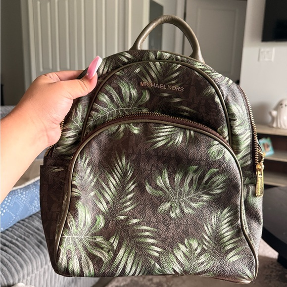 Michael Kors Green Palm Leaf Backpack - Picture 1 of 4